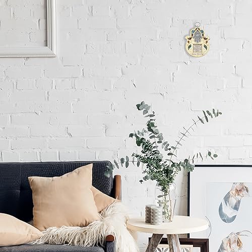 Miniatura 4 de My Daily Styles Bendición Hamsa de madera para el hogar, en inglés, decoración de pared de buena suerte con piedras preciosas de imitación, 6.5