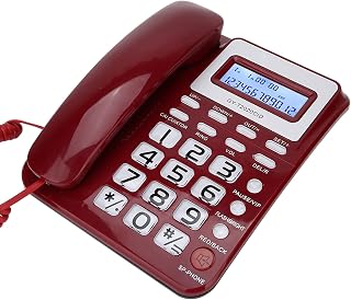 Teléfono con Cable de Botón Grande con Pantalla de Identificación de Llamadas de Altavoz, Teléfono de Escritorio para el Hogar Teléfono Fijo con Función de Calculadora para (Rojo)