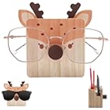 Daily Treasures Multi-functional Storage Eyeglass Holder Stand,Creative Deer Eyeglass Stand,Wooden Bedside Eyeglass Holder with Square Widened Base,Eyeglass Holder for Office and Stationery Items
