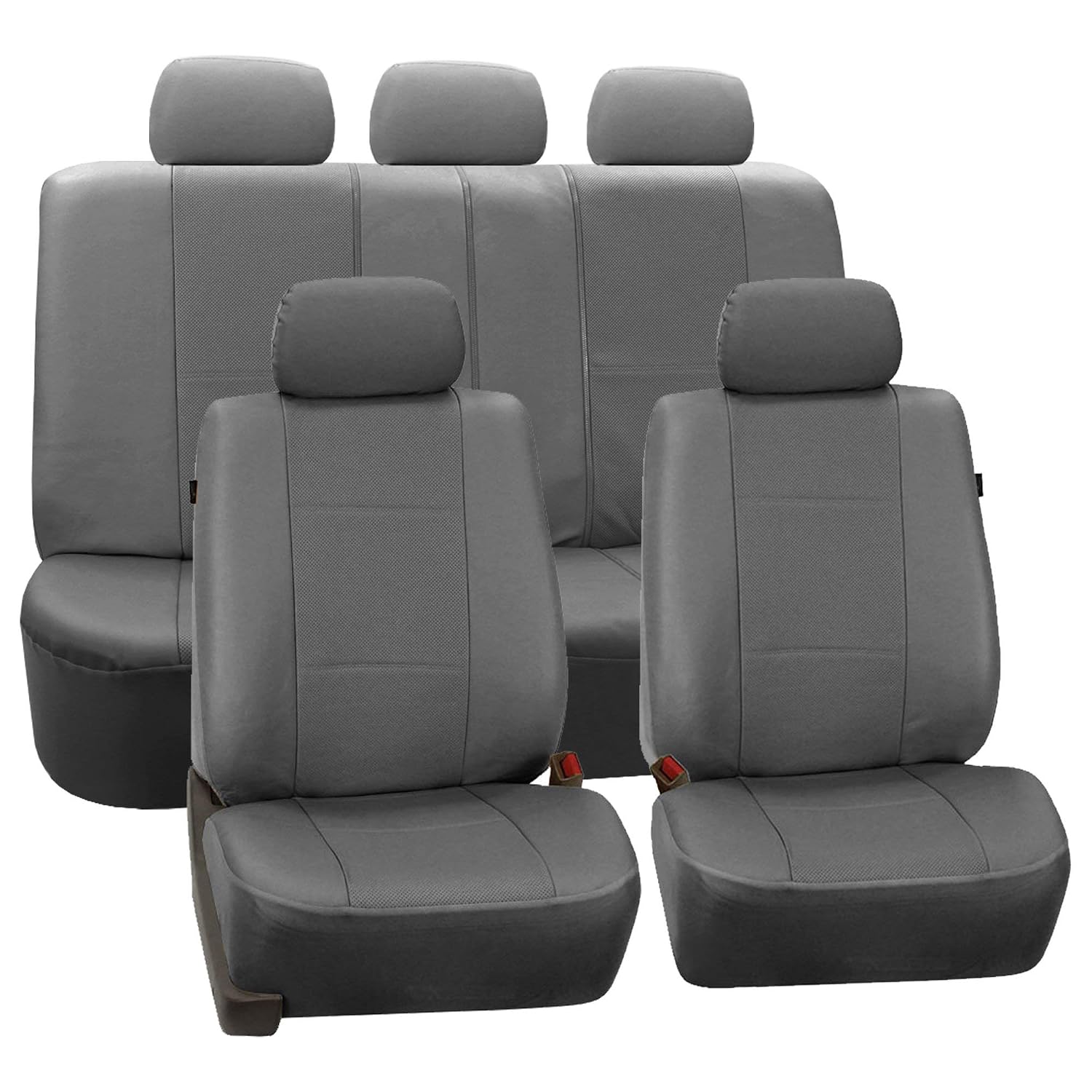FH Group Car Seat Covers Gray Full Set Faux Leather - Universal Fit, Automotive Seat Covers, Low Back Front Seat Covers, Airbag Compatible, Split Bench Rear Seat Cover, Car Seat Cover for SUV, Sedan