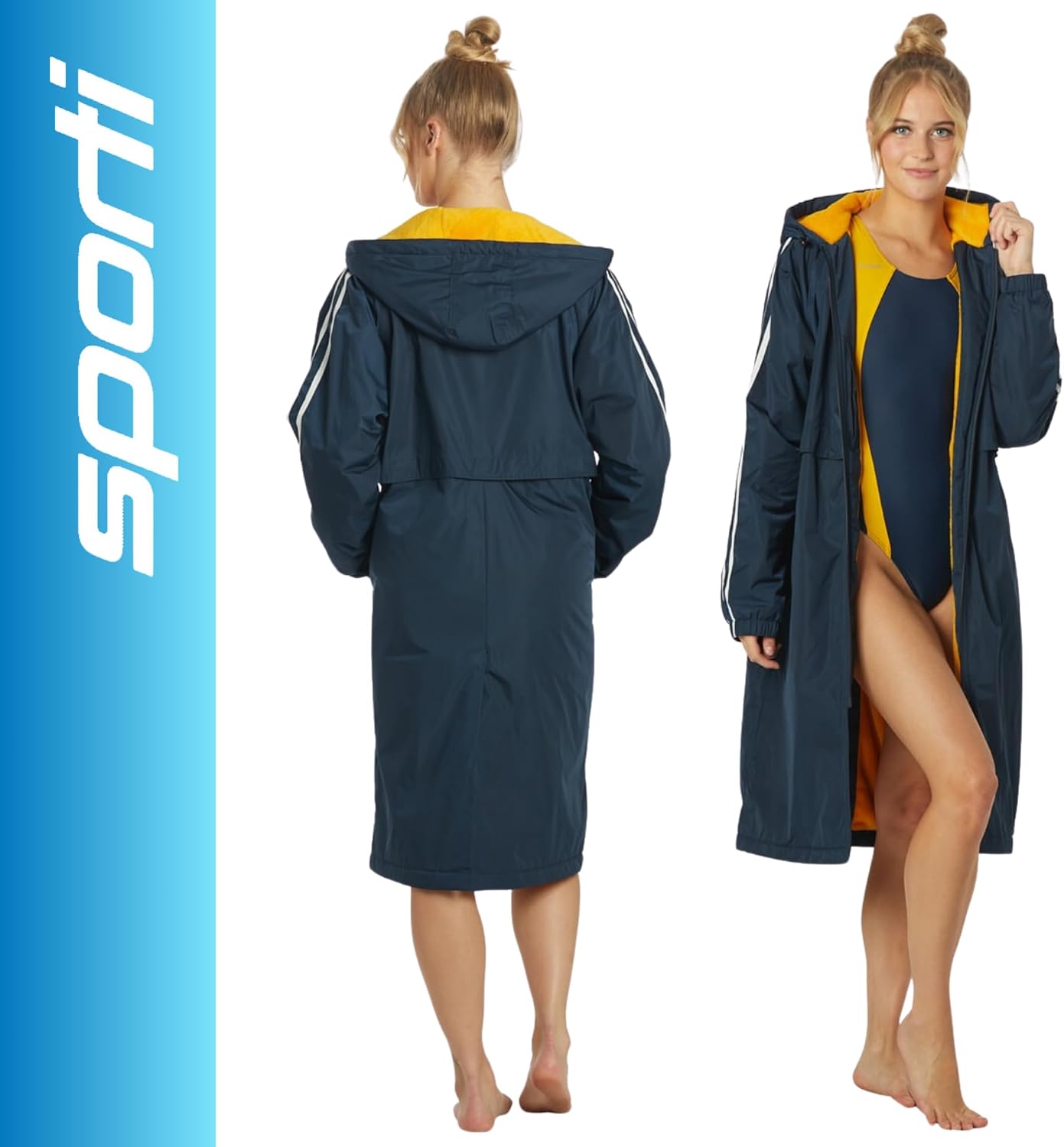 Sporti Unisex Swim Parka with Comfort Plush Fleece Lining, Multi Pocket Zipper - Water Resistant Swim Coats for Women & Men
