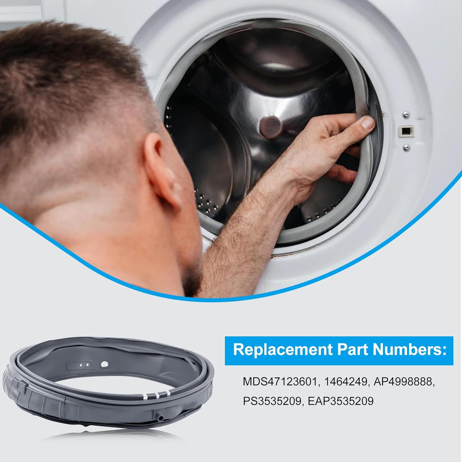 MDS47123601 Washer Door Boot Seal Gasket Bellow Diaphragm for LG Kenmore WM2901HVA WM2801HLA WM3001HPA WM3001HRA WM3001HWA WM2801HRA WM2801HWA, Replace for 1464249 AP4998888 PS3535209 EAP3535209