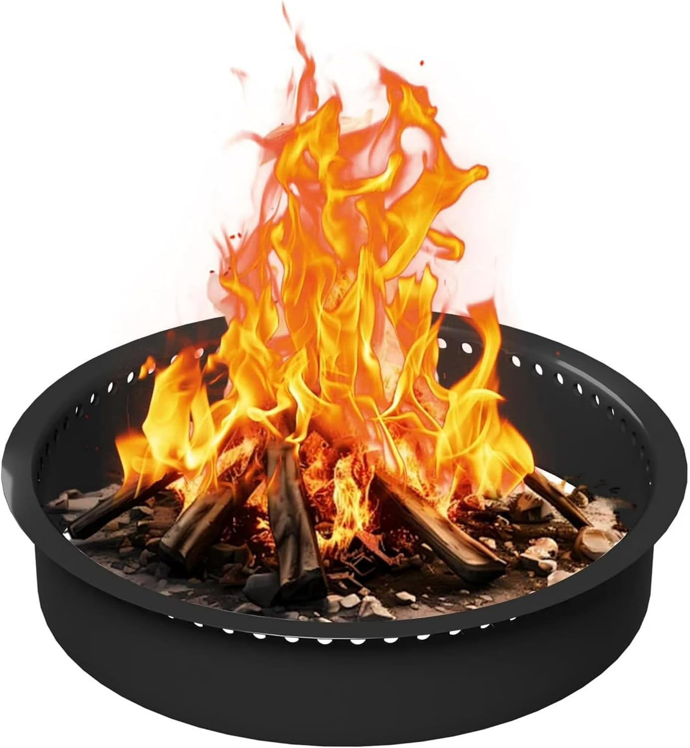 60 Inch Smokeless Fire Pit, Made of Carbon Steel, Outdoor Round Garden Fire Pit with Ventilation Holes, DIY Campfire Ring, Suitable for Burning Firewood
