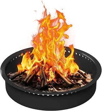 60 Inch Smokeless Fire Pit, Made of Carbon Steel, Outdoor Round Garden Fire Pit with Ventilation Holes, DIY Campfire Ring, Suitable for Burning Firewood