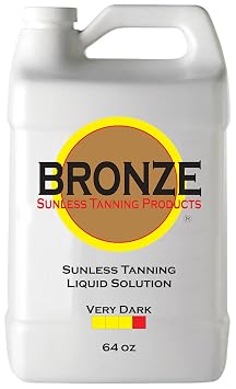 BRONZE - VERY DARK - Spray Tan Solution - 64 oz - Sunless Self Tanning Liquid for Airbrush or HVLP System - INCLUDES Applicator Mitt, Application Gloves and Best Fake Tanner Lotion Mousse Sample