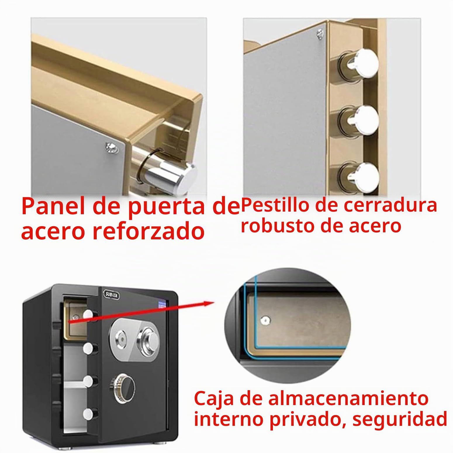 SURTA Caja fuerte de alta seguridad de acero de aleación con cerradura mecánica de combinación resistente al fuego y al agua, 45 x 38 x 33 cm, doble protección con llave, para oficina y hogar