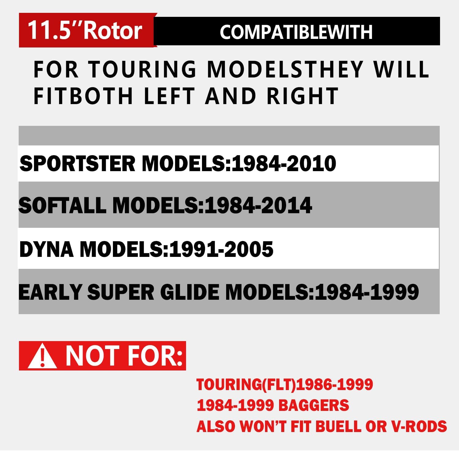 11.5 Inch Front & Rear Brake Rotors 2 Piece Set, Compatible with Harley Davidson Touring Softail Sportster Dyna Early Super Glide Models, Heat Dissipation Brushed Surface Brake Rotors