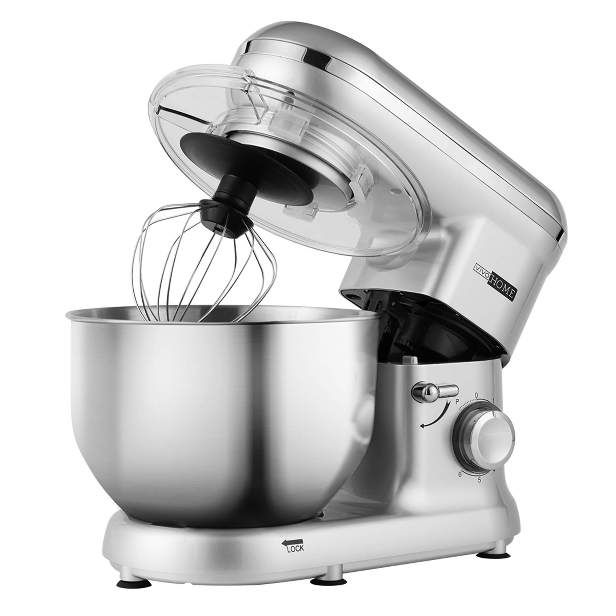 VIVOHOME Stand Mixer, 650W 6 Speed 6 Quart Tilt-Head Kitchen Electric Food Mixer with Beater, Dough Hook and Wire Whip, Silver