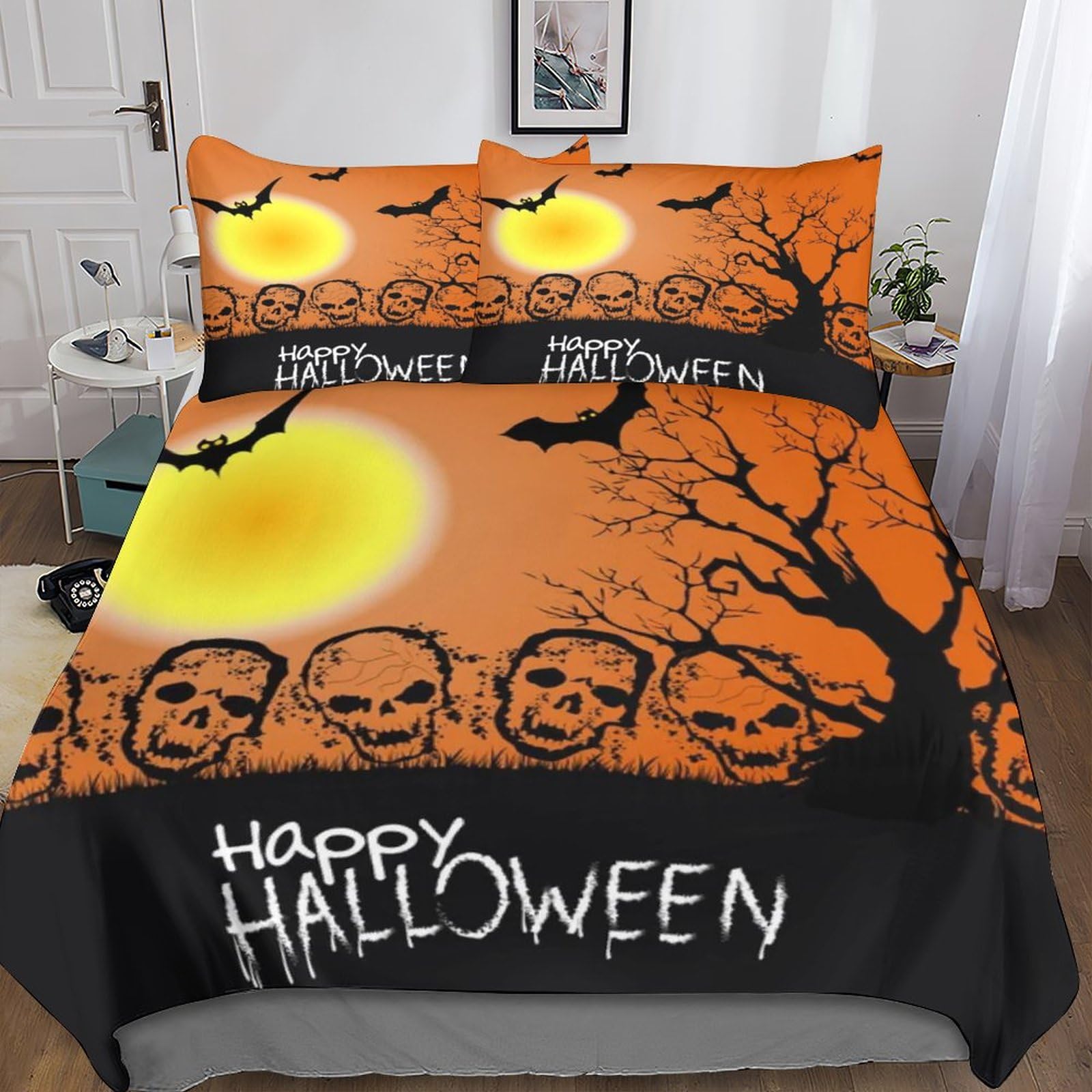 Housse de couette Halloween zippée et hypoallergénique contre les couettes qui glissent