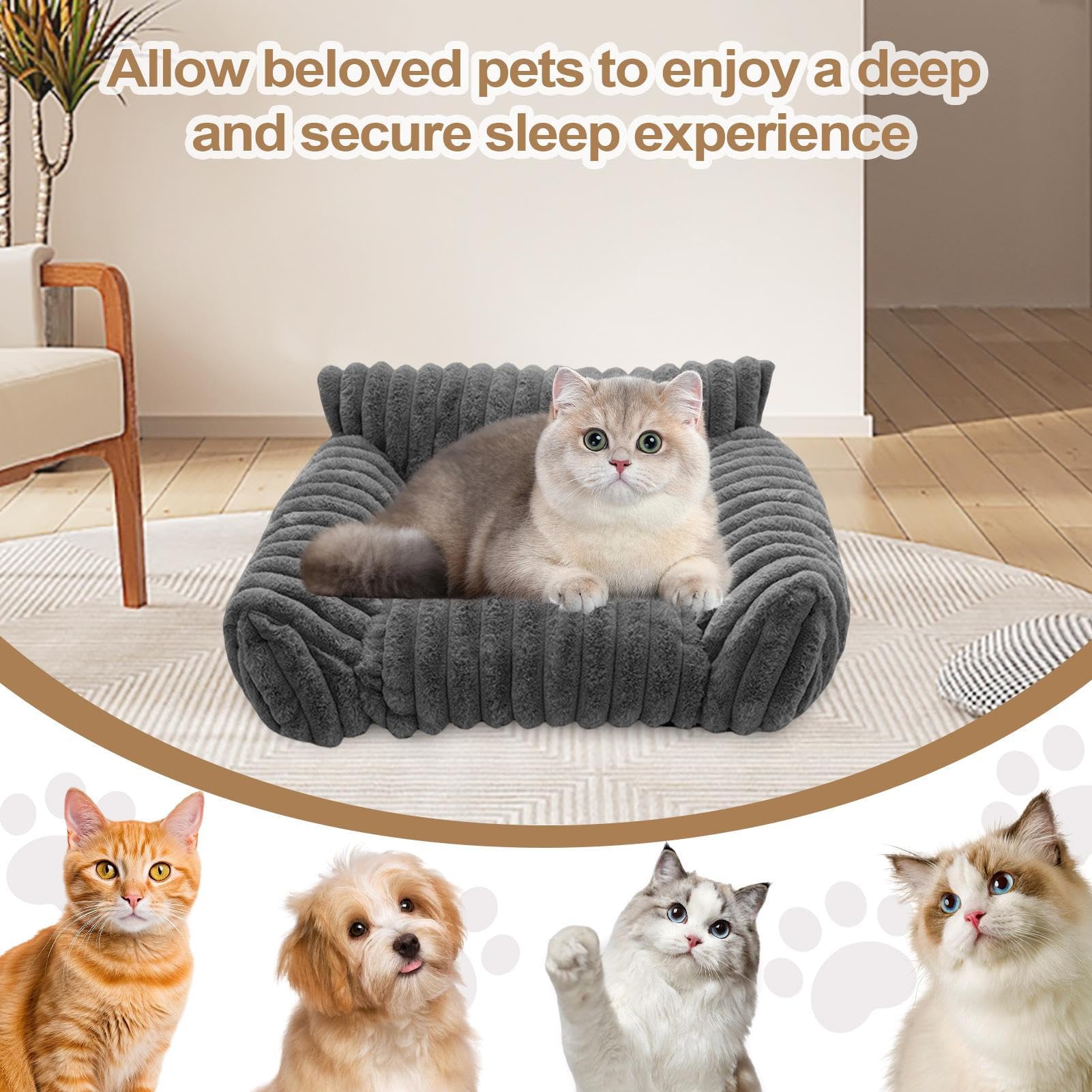 Generico Cat Sofa Beds, Plush Pet Couch, 19.69x15.75x7.87 Inches Portable Comfortable Gray, Chew Proof Sofa Bed, Daily Use, Dogs, and Cats, Patio, Bedroom, Travel, Car, Living Room, Apartment