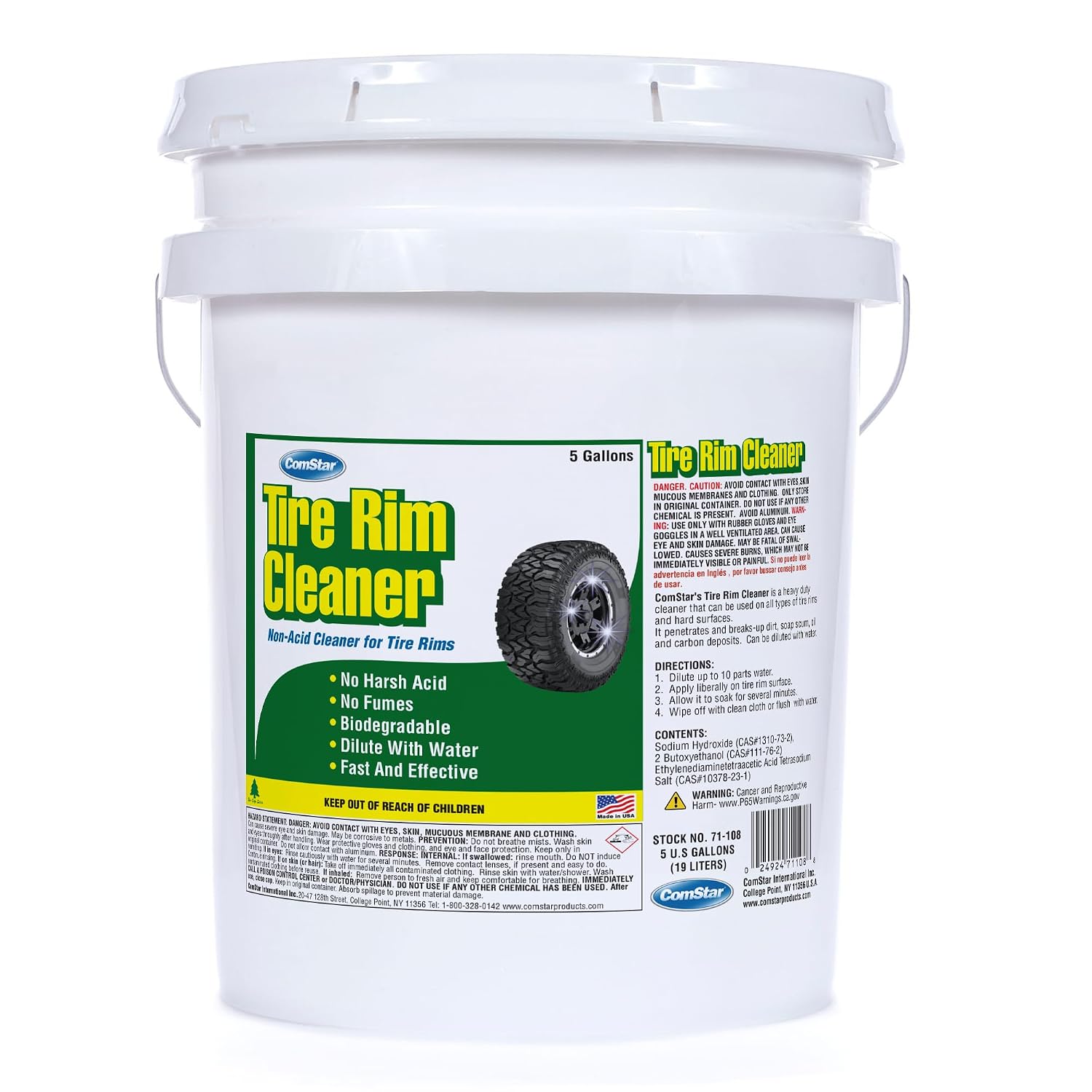 Tire Rim Cleaner, 5 Gallon, Water Soluble & Non-Acid Formula, Deep Penetrating Action for Tough Grime, Safe on All Rim Types & Hard Surfaces, Non-Chlorinated, VOC-Free (71-108)