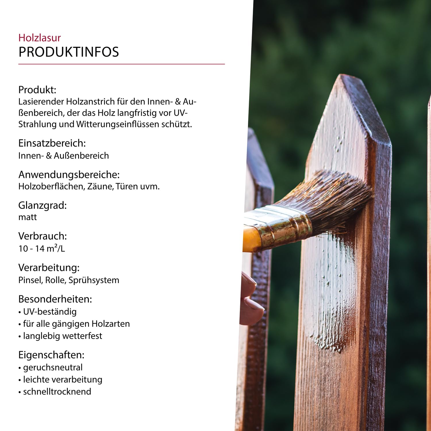 Holzlasur Matt für Innen & Außen, wetterfest, Holzschutz (Schwedenrot, 750ml)