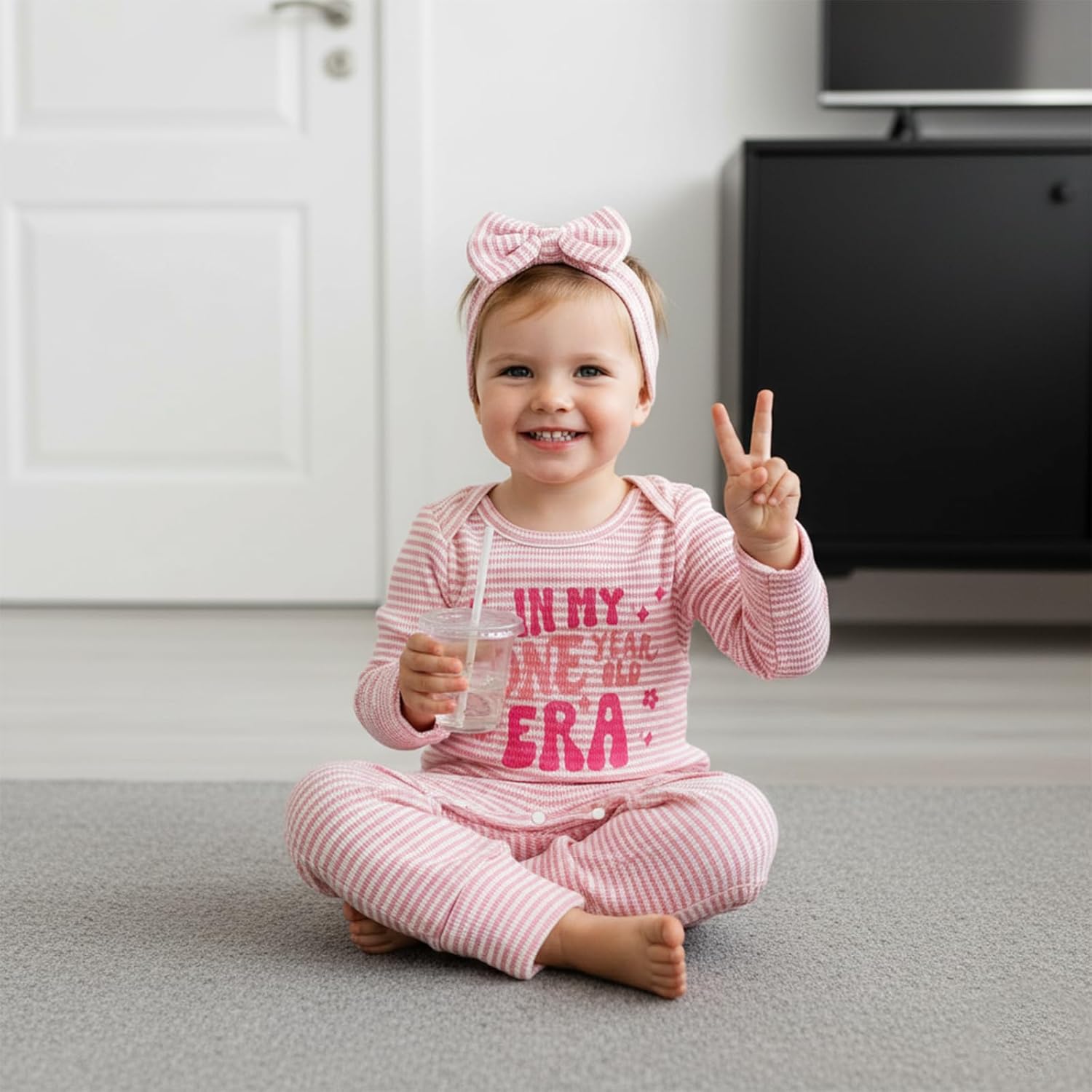 SAYOO First Birthday Outfit Baby Girl Ribbed Ruffle in My One Year Old Era Romper Jumpsuit Birthday Girl 1 Year Old gift - Image 4