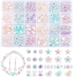 PH PandaHall 約150個セット アクリルビーズ 8種 ABカラー キラキラ 手芸 ビーズ カラフル 柔らかい色 アクセサリーパーツ ブレスレット ネックレス 髪飾り スマホのストラップ ヘアゴム ハンドメイド 素材 収納ケース付き