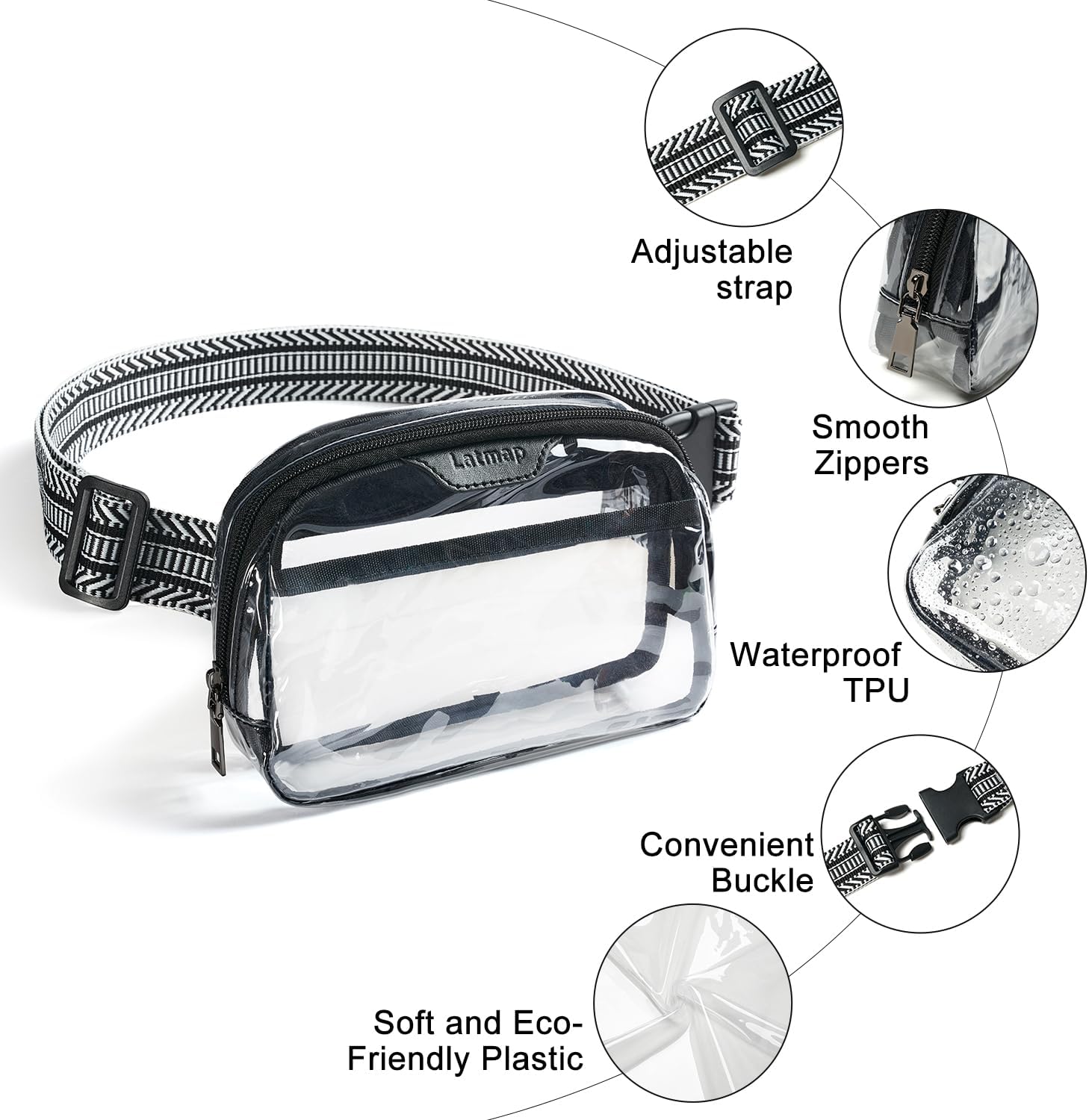 LATMAP Clear Bag for Stadium Events, Clear Purse for Women Stadium Crossbody Bag, Transparent Bag for Concerts Sports