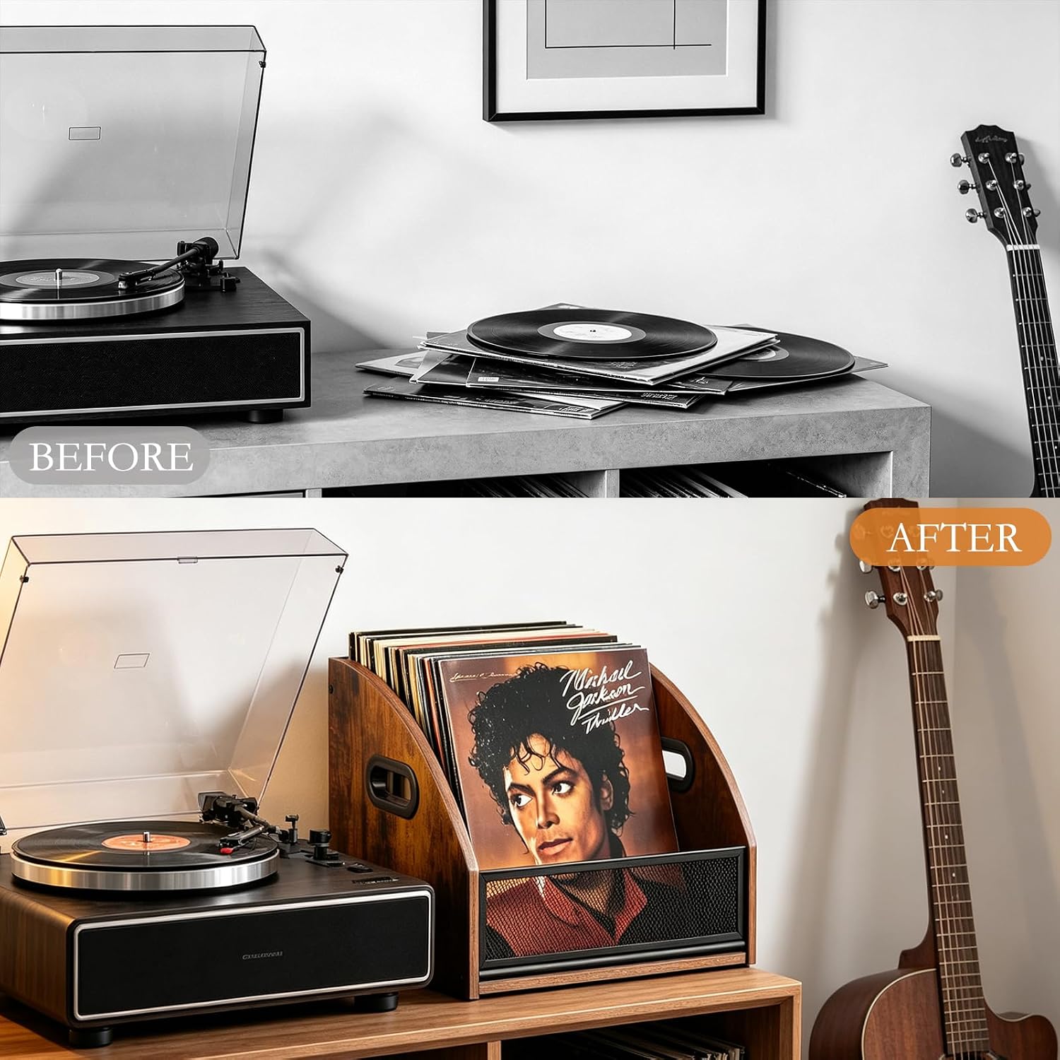 Vinyl Record Storage, Retro Style Album Storage for Vinyl Records, Wooden LP Record Crate, Album Storage Record Case Box for Albums & Magazine Rack Organizer for 60+ Records Case Box for 7/10/12 inch