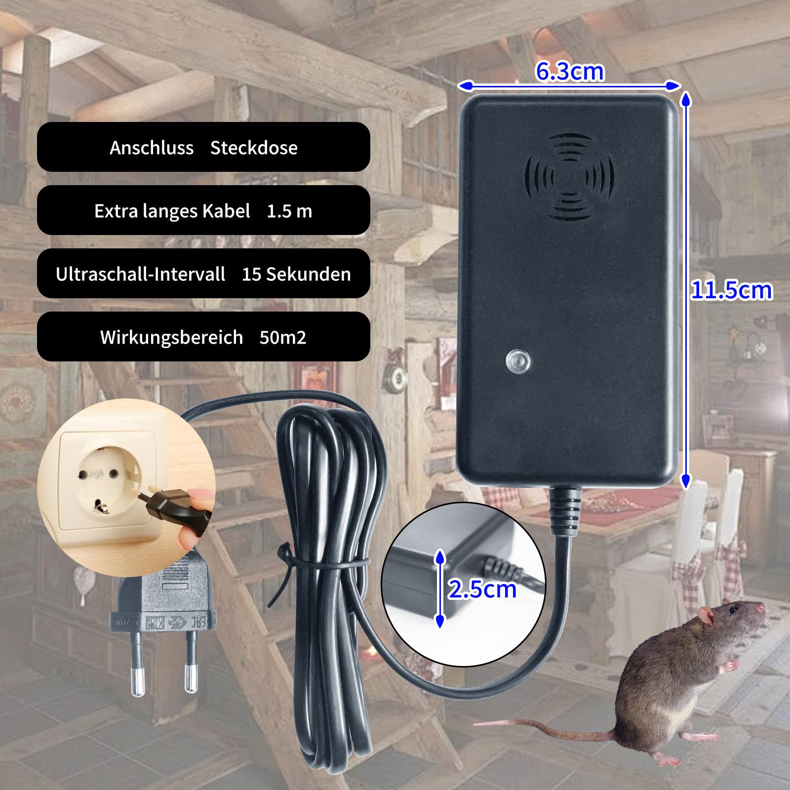 2 Stück Marderschreck Auto mit Stecker, Marderabwehr Haus, Marderfalle Marder Ultraschall für Marderabwehr Dachboden, Garten, Scheune, Garage, Keller