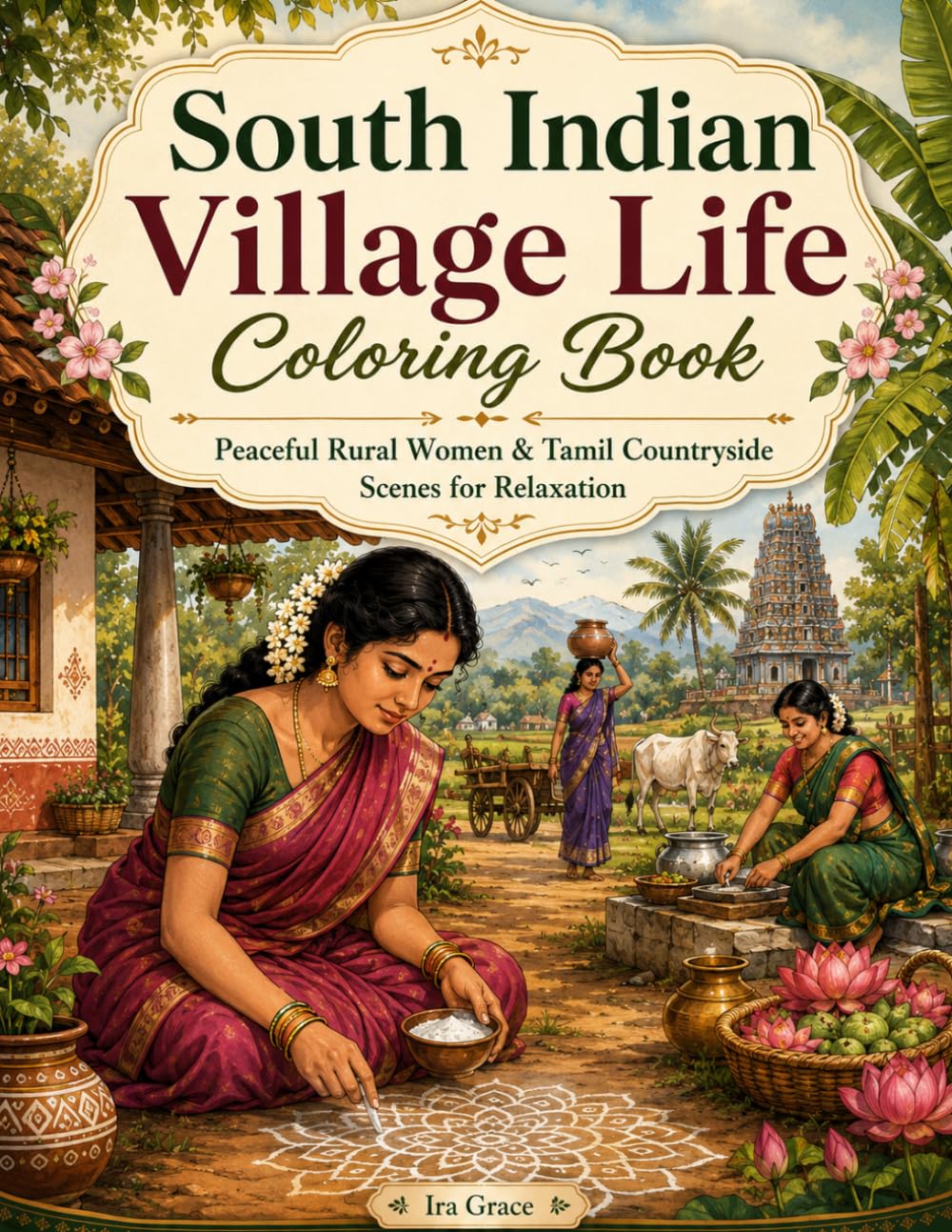South Indian Village Life Coloring Book: Peaceful Rural Women, Traditional Tamil Countryside Scenes, Relaxing Village Activities & Cultural Art for Adults (Colors of India)