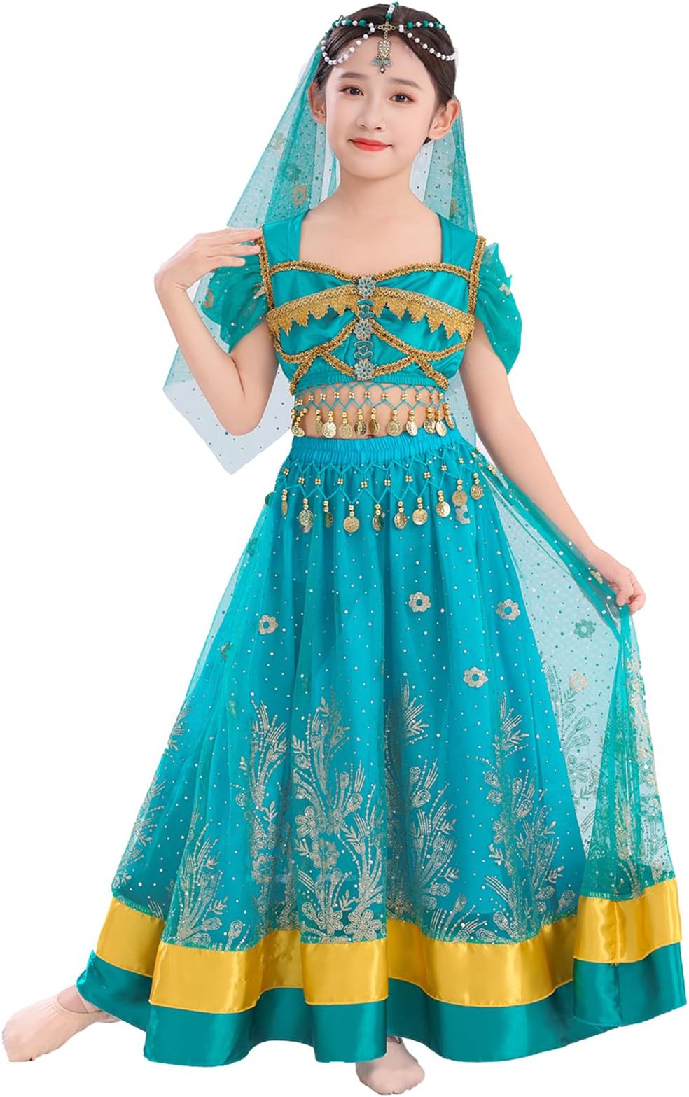 ORIDOOR Belly dance Dress girls Indian Bollywood Halloween costume Princess Jasmine Set 4-piece set