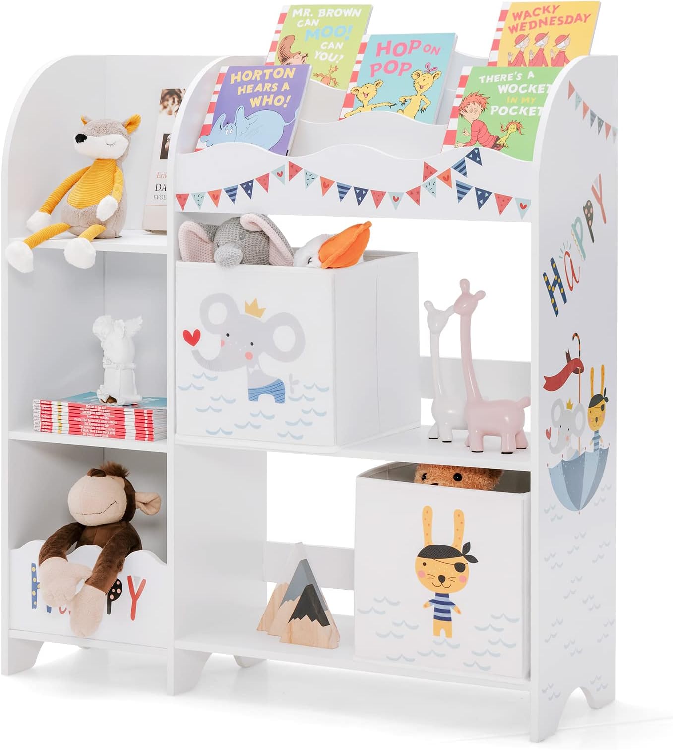SONGMICS Étagère Rangement Enfants Bibliothèque Livres Jouets Gris Tourterelle - 2 Boîtes