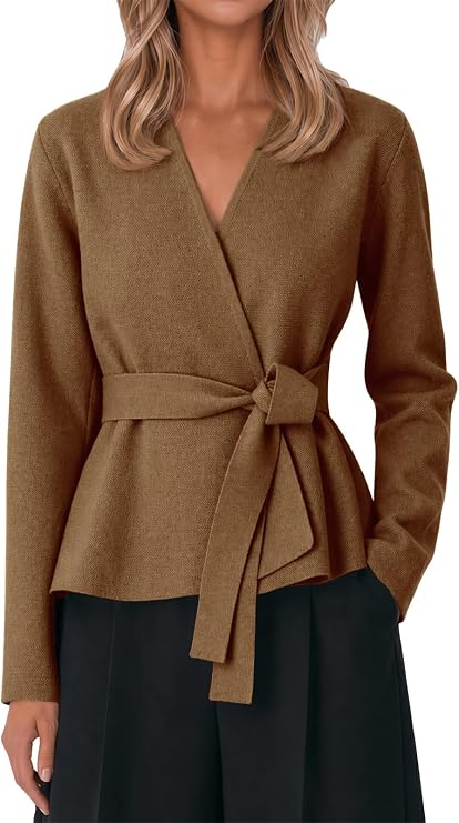 Cicy Bell Womens Open Front Belted Cardigan Long Sleeve Casual Knit Sweater - Elevate Your Style: Morning to Night Outfit Guide