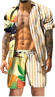 Men's Summer Fashion Casual Hawaii Coast Holiday Beach Digital 3D Print Short Sleeve Shirt Shorts Beach Trouser Suit Men's Suit Modern Fit Suit with Summer Style Suit with Casual Style