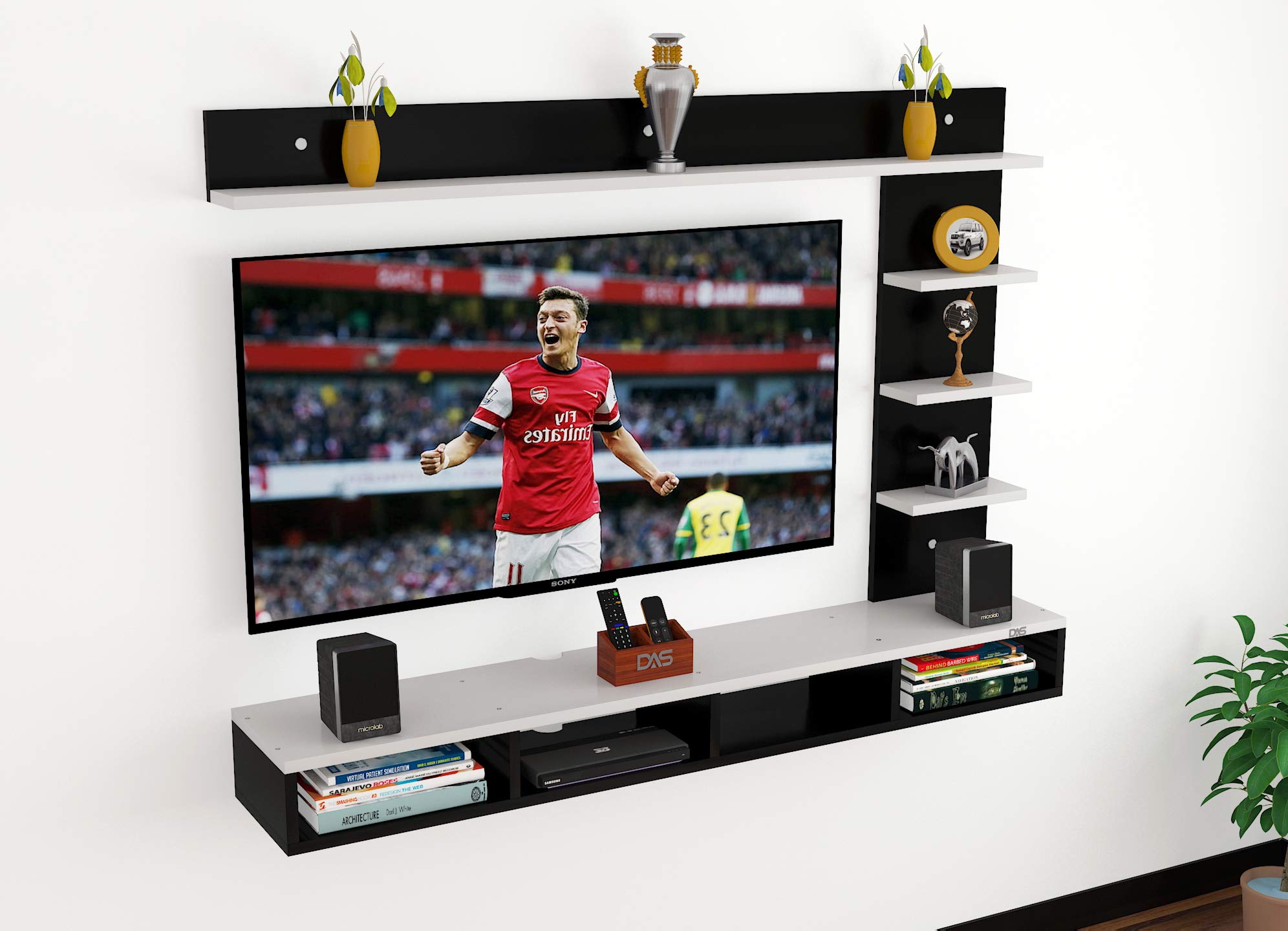 DAS Ambience Engineered Wood TV Entertainment Unit, Wall Mounted TV Unit/Wall Mounted Stand for Set Top Box (Black & White)(Ideal for Upto 43")(D.I.Y)-image-1