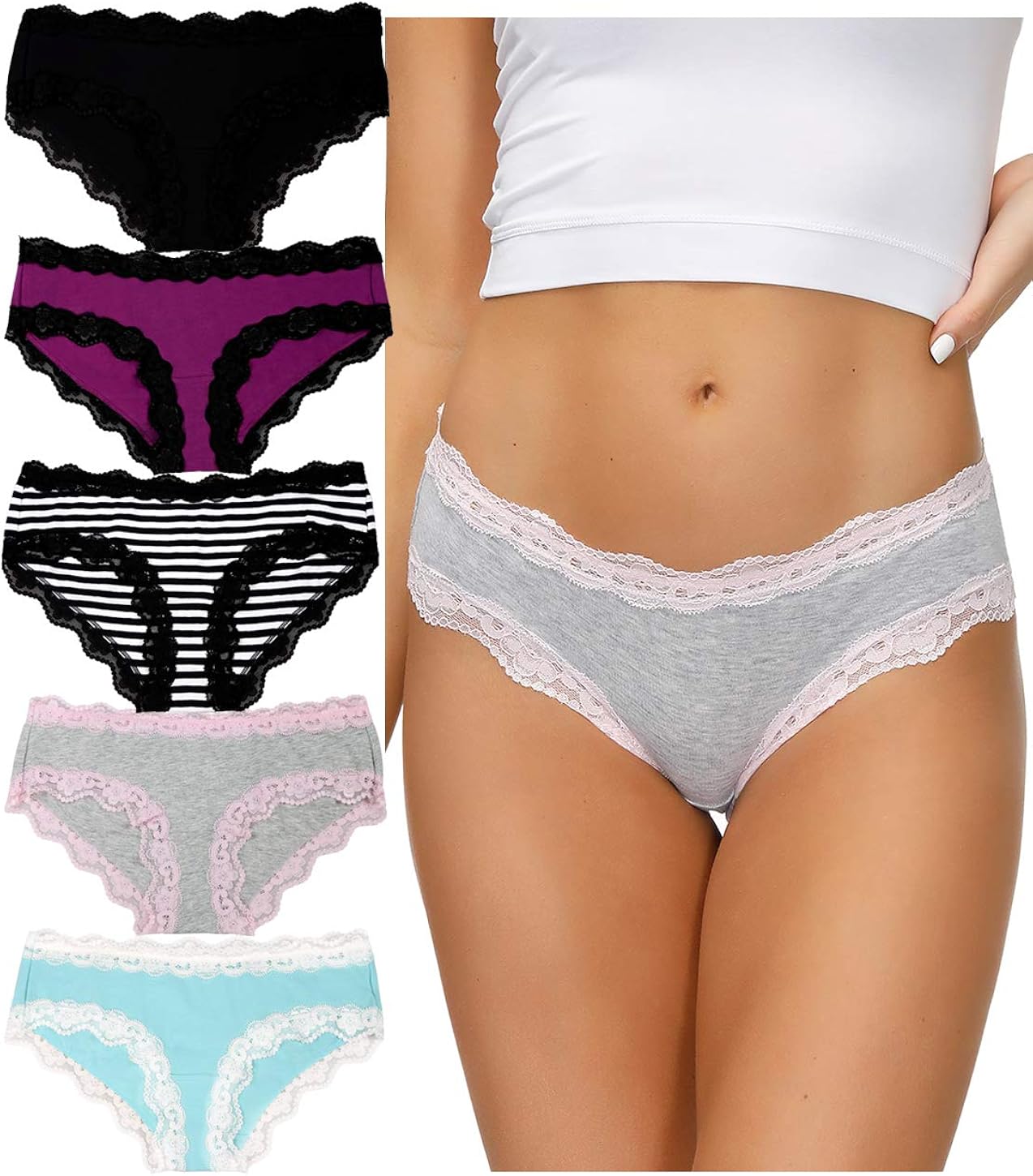 OHLLAVIVY Women's Underwear Soft Cotton Panties Ladies Hipster Stretch Briefs