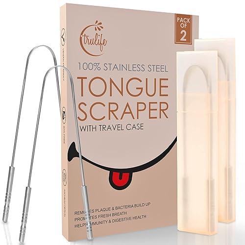 Raspador de lengua para adultos con estuche de viaje (paquete de 2), raspador de lengua para tratamiento contra el mal aliento, limpiador de lengua