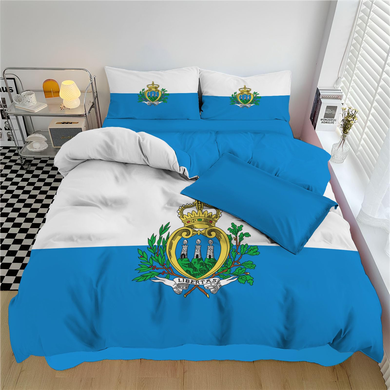 Housse de couette 140x200 Saint-Marin avec 2 taies d'oreiller en microfibre bleue