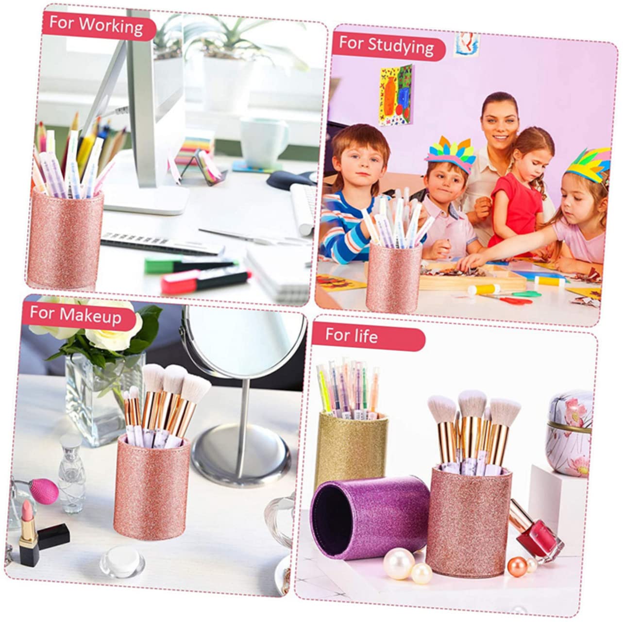 Operitacx 5stücke Glitzer Pu Leder Stiftehalter Für Schreibtisch Praktischer Organizer Für Stifte Pinsel Und Kleine Gegenstände Dekorativer Aufbewahrungseimer Für Büro Und