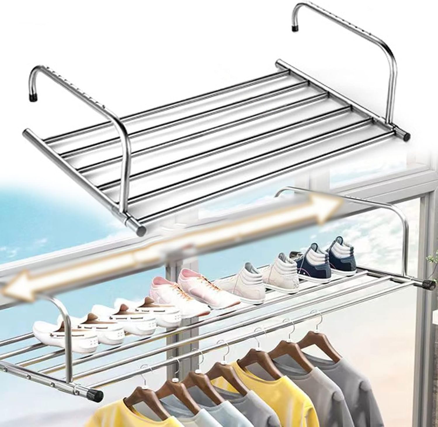 Stainless Steel Retractable Clothes Drying Rack Expandable Folding Clothes Drying Rack Wall Mounted Retractable Clothes Drying Rack Closet Organizer,Easy to Store
