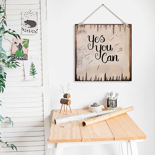 Miniatura 4 de Letrero de madera de estilo rústico vintage, con citas motivacionales, con frase "Yes You Can", para casa de campo, sala de estar, dormitorio,