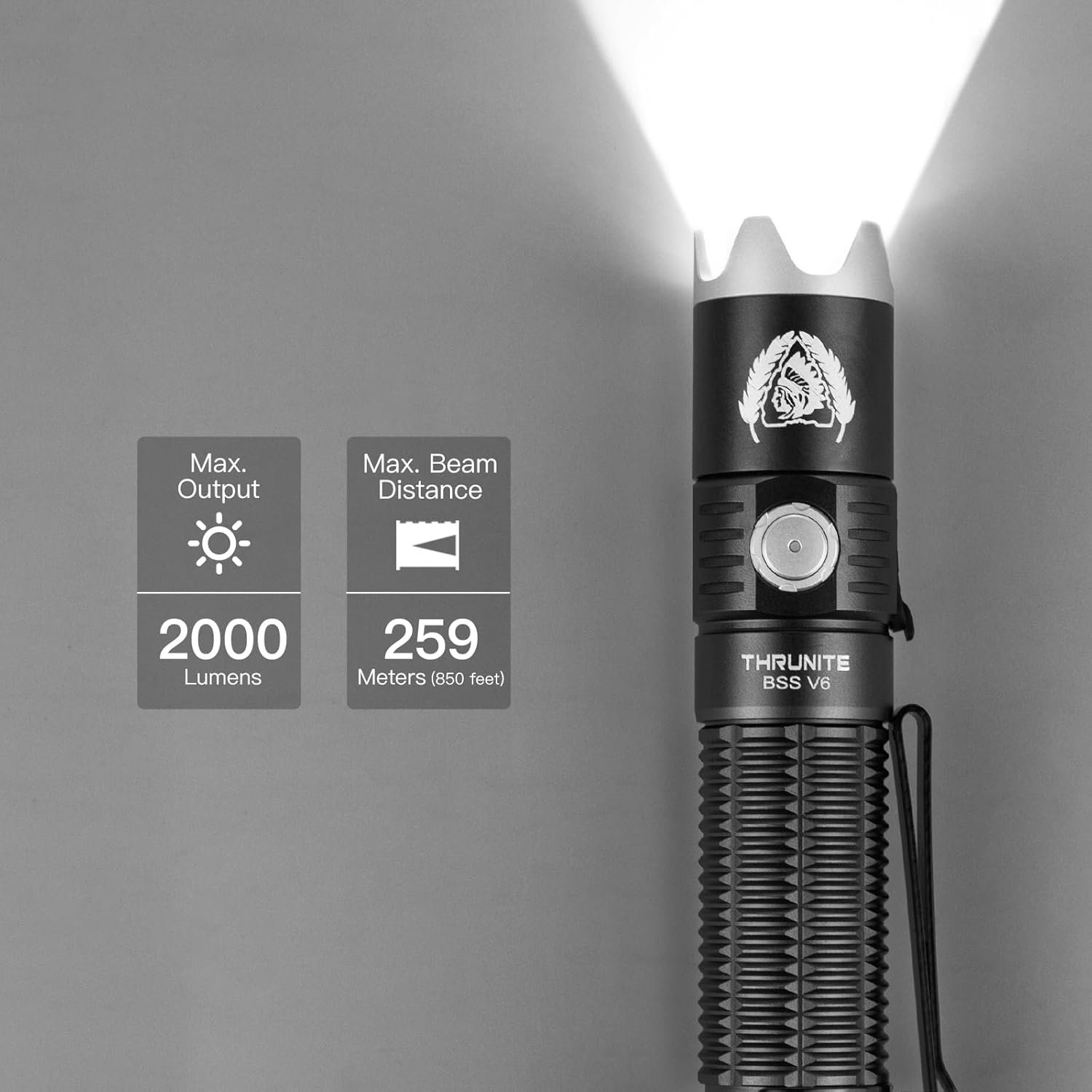 ThruNite BSS V6 Black Scout Survival Customized Edition EDC Flashlight, USB-C Rechargeable LED Flashlight, High 2000 Lumens, 6 Light Modes, Dual Switches Bright Flashlights, Black - CW