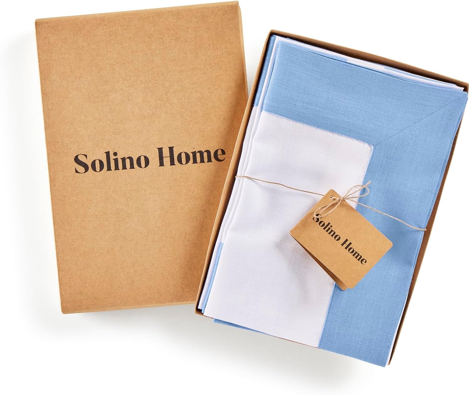 Solino Home Linen Cloth Napkins Set of 4-100% Pure Linen Cornflower Blue and White Dinner Napkins 20 x 20 Inch for Winter, Spring, Easter, Mothers Day - Contempo, Handcrafted and Machine Washable