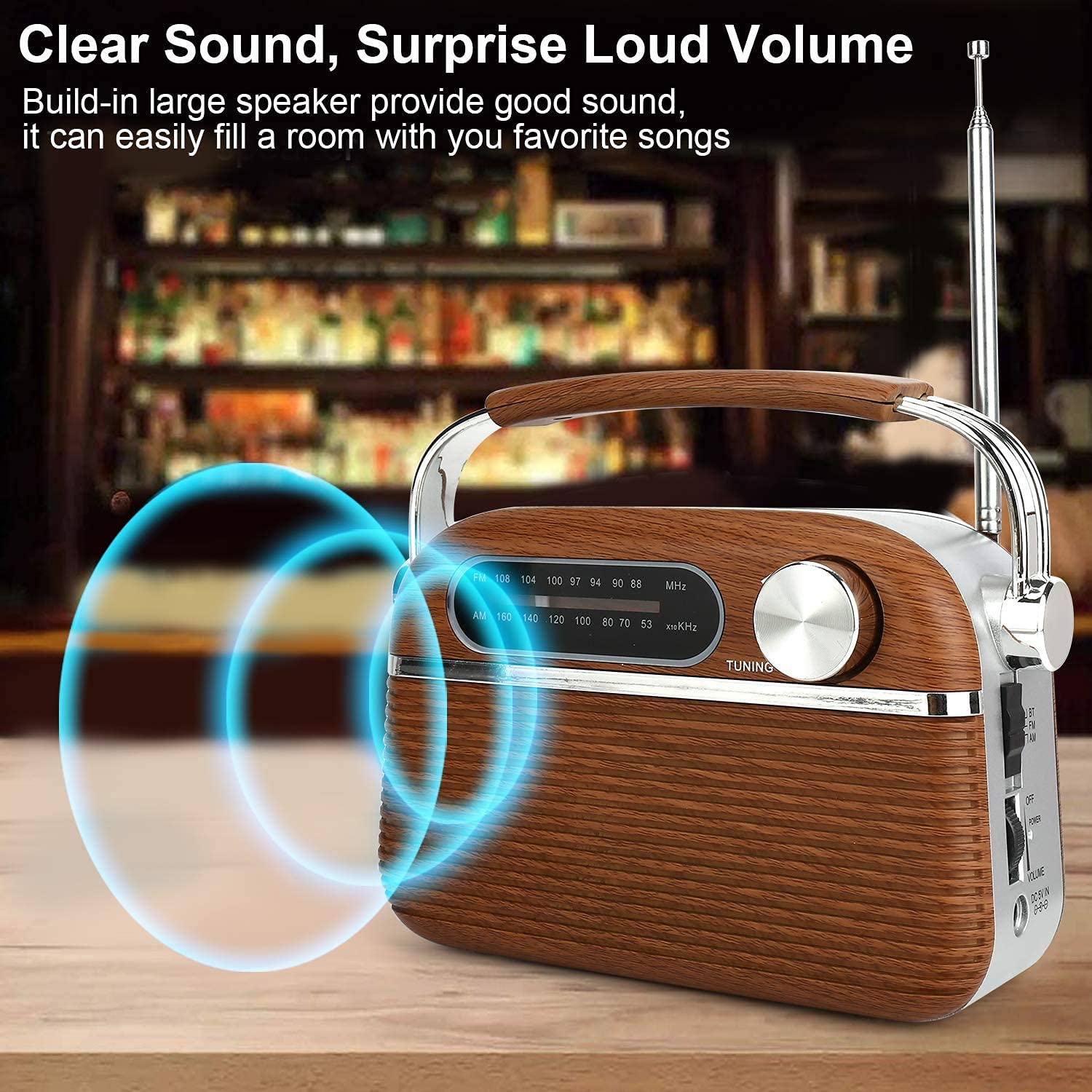 Retro AM FM Portable Radio Bluetooth Speak, Battery Operated Radio by