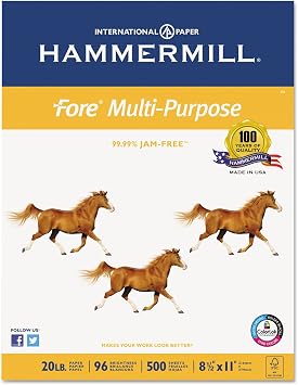 Hammermill 103267 Fore MP Multipurpose Paper, 96 Brightness, 20lb, 8-1/2x11, White, 5000/Carton