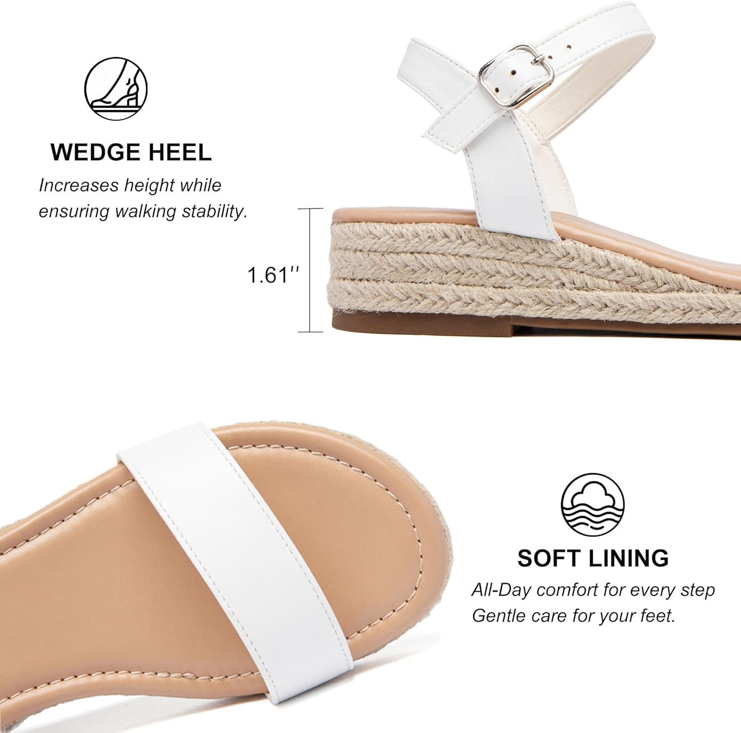 Ataiwee Women's Platform Wedge Heel Sandals - Buckle Closure with Ankle Strap, lightweight Rubber Sole, Comfortable Insole, Open-Toe Casual Summer Sandals. - Image 5