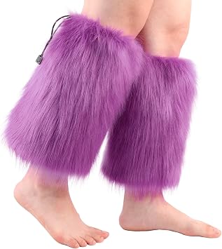 HAOAN Women Faux Fur Leg Warmers Furry Boot Cuffs Covers Winter Warm Costume Props Purple
