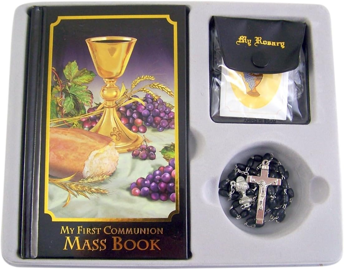 Autom First Communion Set for Boys with Mass Book, Rosary, Case, Lapel Pin, and Scapular