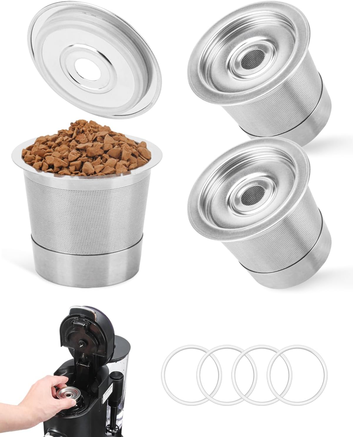 3-Pack Reusable K Cups And Coffee Pods For Ninja Coffee Maker CFP101 & PB051-304 Stainless Steel K Cups Coffee Filters – Accessories for Ninja Single Serve And Dual Brew Coffee Maker