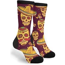 FREEHOTU Skull Cowboy Sombrero Day Of The Dead Fun Colorful Novelty Graphic Crew Tube Socks For Men Women