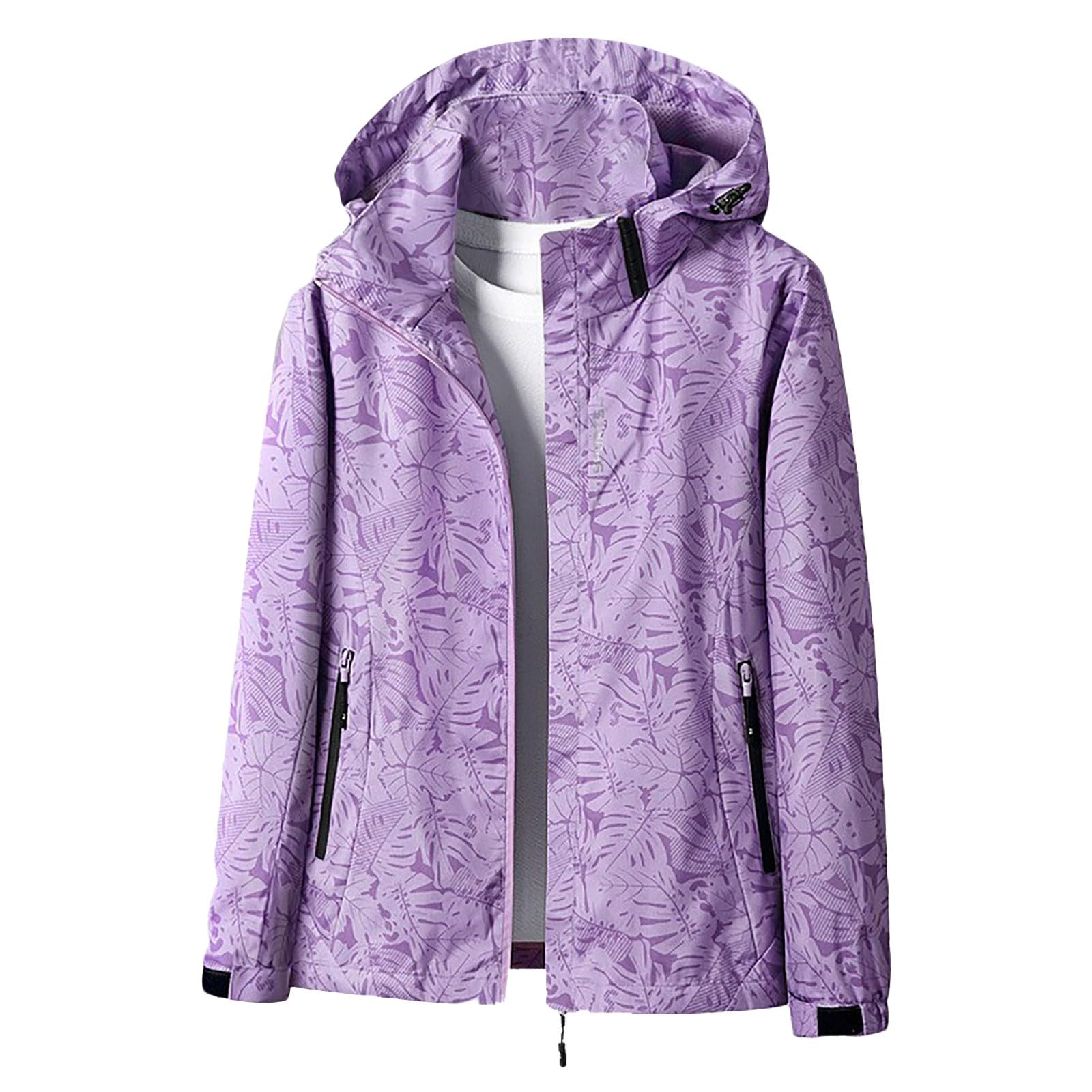 SYDUZAX Veste Softshell Femme Vestes Légère Imprimé Tendance Veste à Capuche Vestes De Randonnée Anti-Pluie Femme Veste Fonctionnelle Coupe-Vent Et Imperméable Printemps Automne Vestes Sport