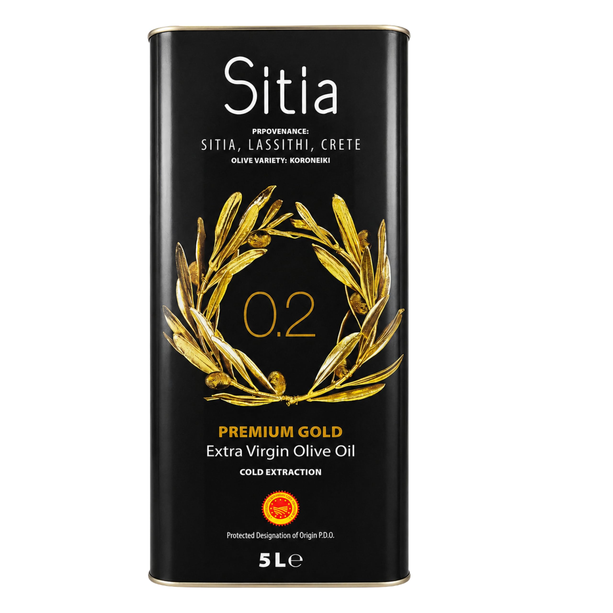 SITIA Premium Gold | Olivenöl Extra Vergine 5 l | Kreta | Polyphenole | Koroneiki-Oliven, Kaltextraktion, 0,2% Säure, g.U. Sitia Lasithiou Kritis, neue Ernte, für Kochen, Braten und Salate