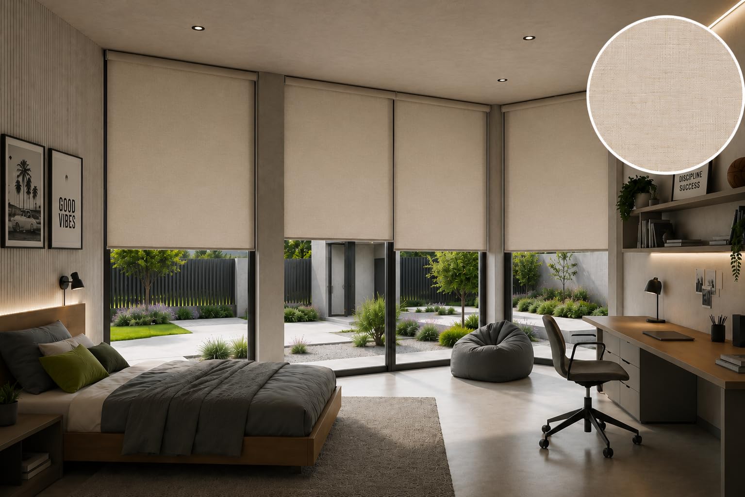 Estoralis Ramsay | Estor Enrollable Diseño Moderno | Opaco Liso | Color Lino | 150 x 195 cm (Ancho/Alto) Tamaño Tela 147 x 190 cm | Estores para Ventanas y Puertas