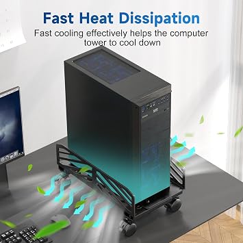 suptek Computer Tower Stand 7.28 to 11.81 inch Wide Adjustable CPU Steel Rolling Stand