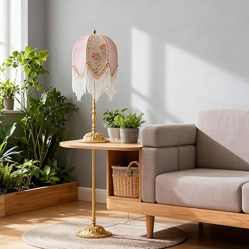 Miniatura 3 de American Retro Pink Table Lamp, Handmade Custom Beaded Tassel Desk Lamp, Victorian Style, for Bedside Bedroom Living Room Study Room Home Office