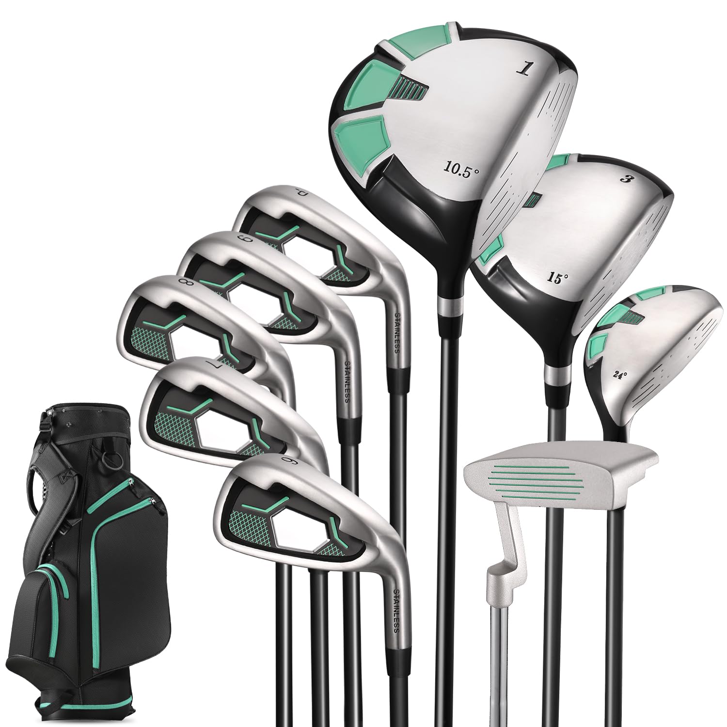 DIODIOO Complete Golf Clubs Package 13 Piece Club Sets Includes 9 Club Set for Men Woman Right Handed, True Temper Steel Shafts, Putter, Stand Bag & 3 H/C's Bonus Head