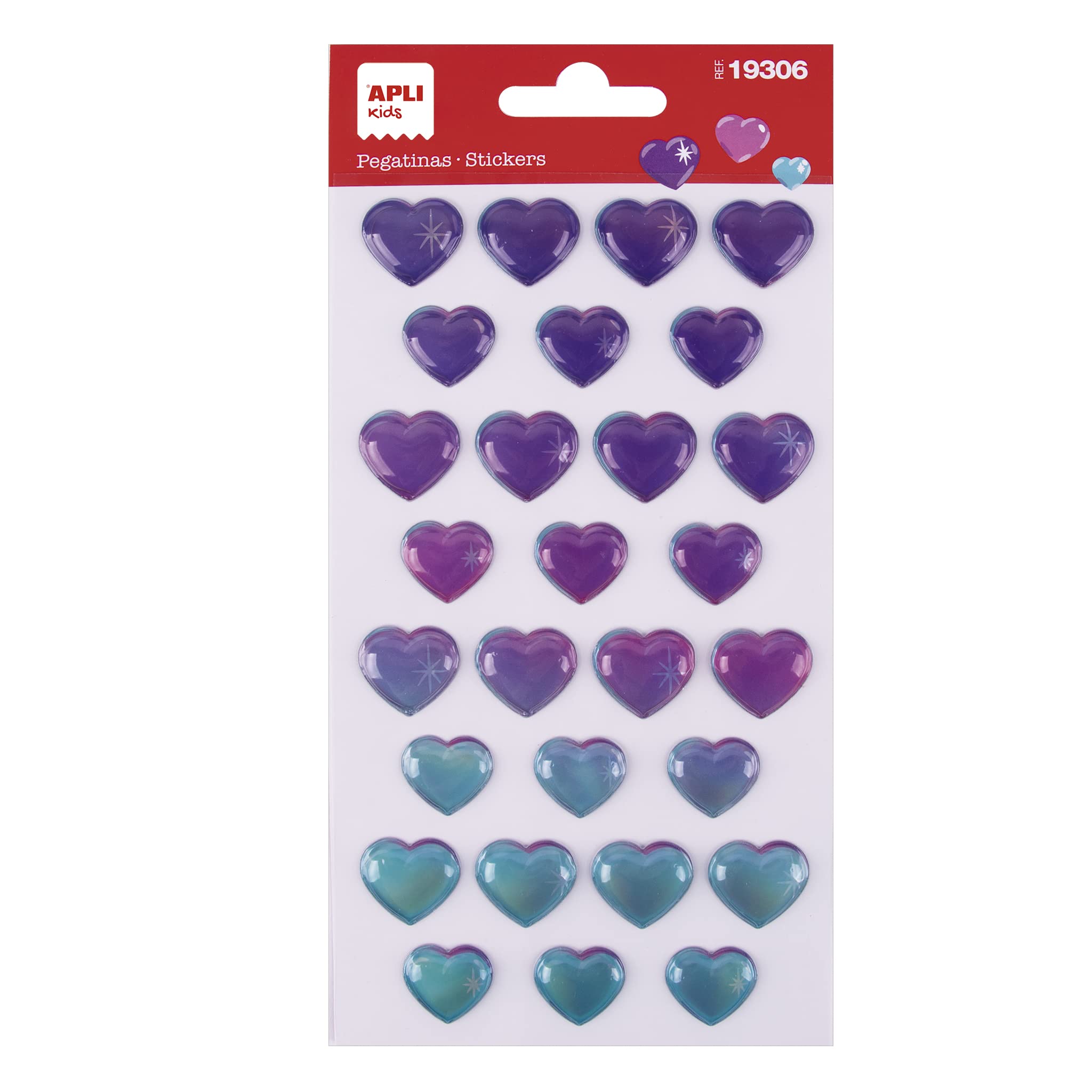APLI 19306 - Pegatinas de Corazones tornasolados - Incluye 1 hoja con 28 pegatinas de adhesivo permanente. Ideales para Scrapbooking, decoración o DIY