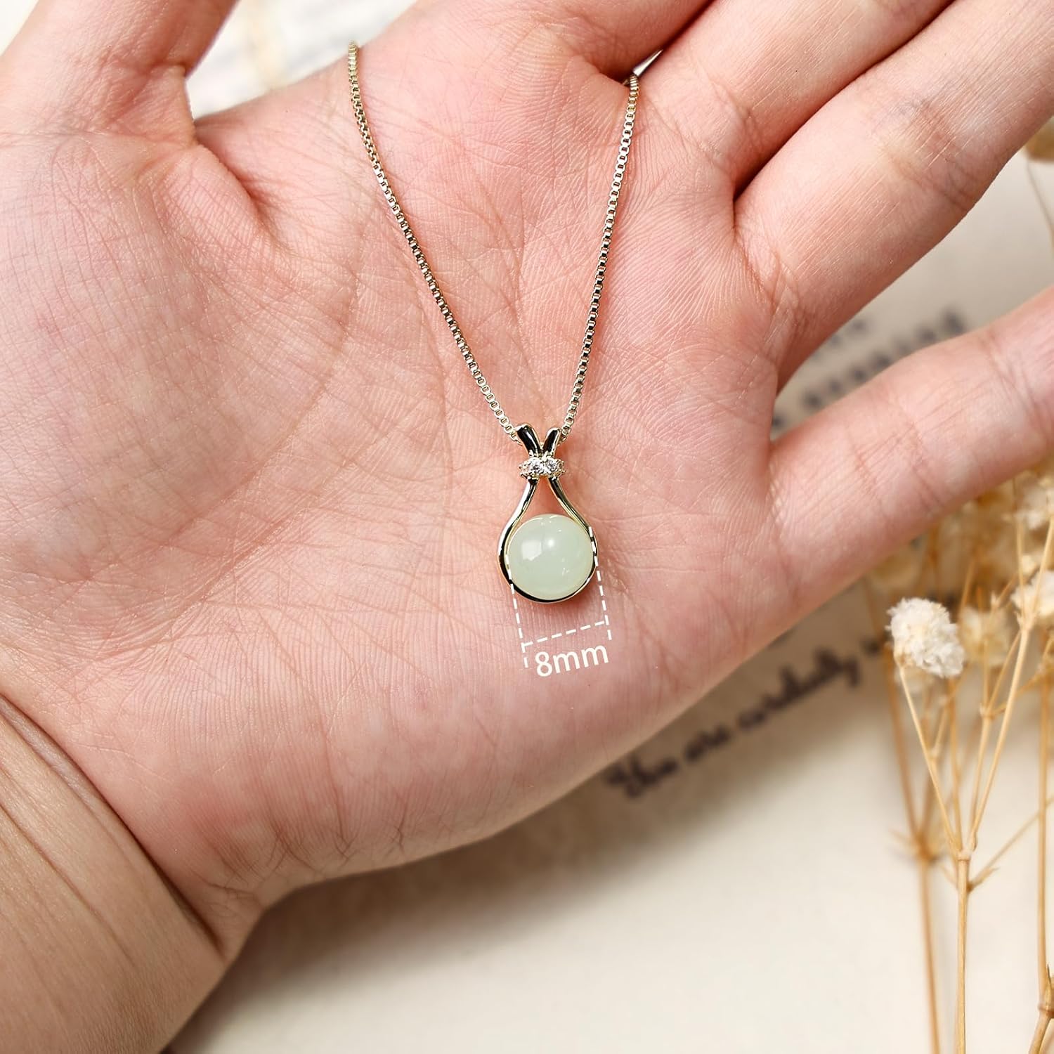 14K Gold Plated Jade Necklace for Women - Timeless Green Jade Pendant Necklace, Meaningful Jade Jewelry for Mother's Day Anniversary Birthday - Image 3